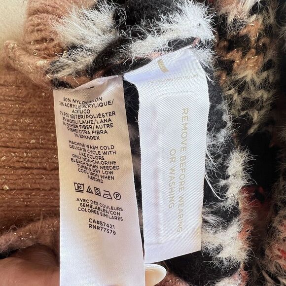 ANN TAYLOR White pink Fair Isle womens V-Neck Cardigan Sweater size Medium - Picture 8 of 9